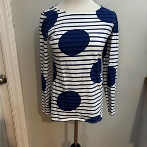 Boden Blue and White Striped Long Sleeve Top